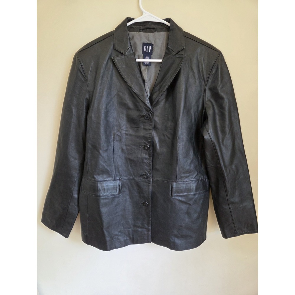 VTG Gap Leather Jacket Womens Large Black 90s Y2K Minimalist Grunge L EUC Clean